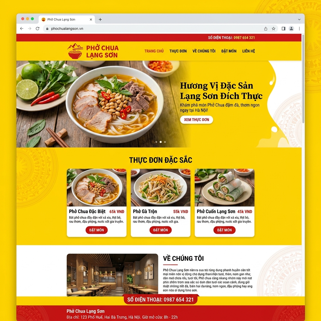 Giao diện Website Phở Chua Lạng Sơn